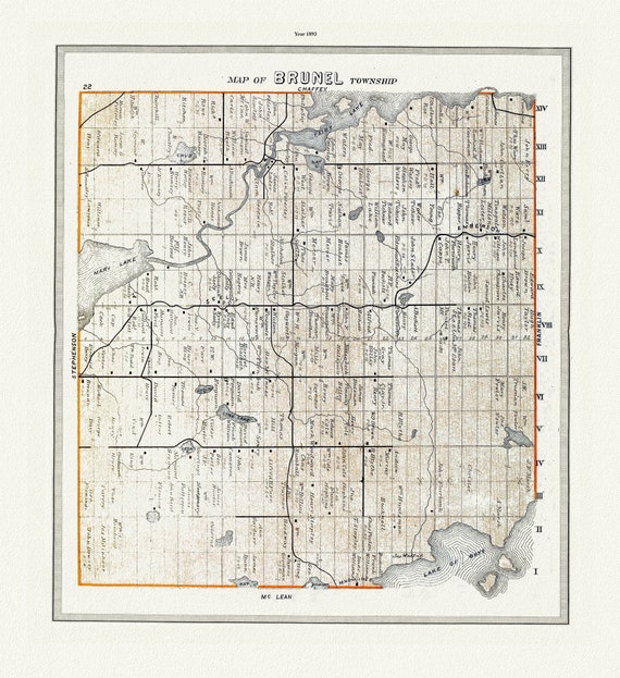 Muskoka-Haliburton, Brunel Township, 1893, map on heavy cotton canvas, 20 x 25" approx.