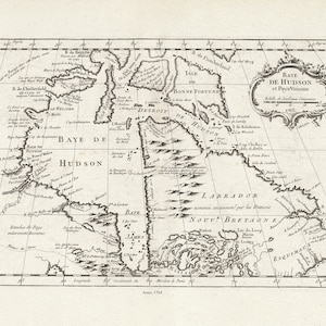 Bellin, Baye De Hudson et Pays Voisins, 1764 , map on heavy cotton canvas, 22x27" approx.