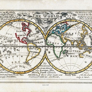 Bowen, The World, 1758, Map on heavy cotton canvas, 22x27in. approx.