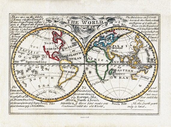 Bowen, The World, 1758, Map on heavy cotton canvas, 22x27in. approx.