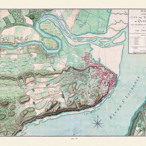 Plan of the city and environs of Quebec, with its siege and blockade by the Americans from  1775-1776,, map on cotton canvas, 20x27" approx.