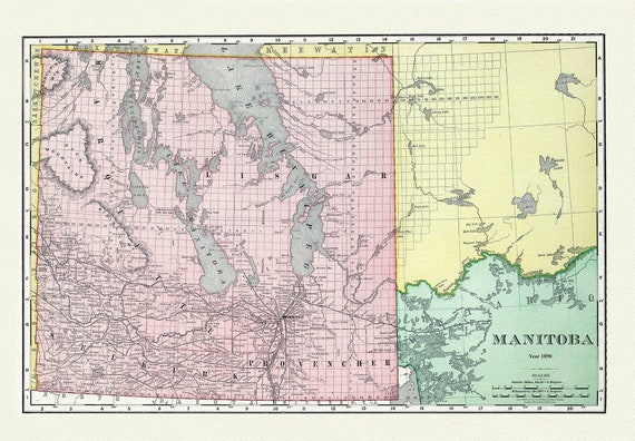 Manitoba, Rand, McNally & Co., 1890, map on durable cotton canvas, 50 x 70 cm, 20 x 25" approx.