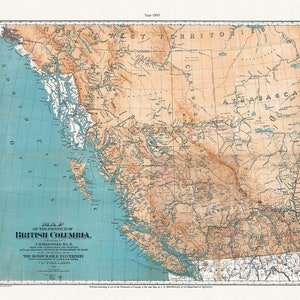 Provinz British Columbia, 1893, Karte auf schwerer Baumwollleinwand, 45 x 65 cm, 18 x 24" ca.