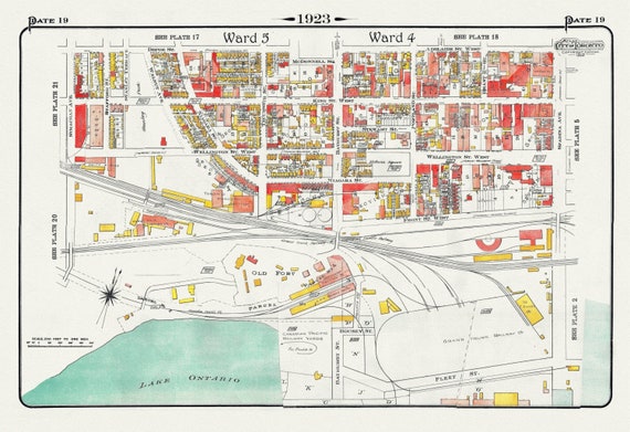 Plate 19, Toronto West, Waterfront, Foot of Bathurst St., 1923, Map on heavy cotton canvas, 18x27in. approx.