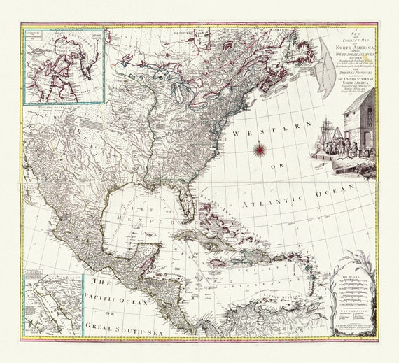 A map of North America with the West India Islands, Divided according to the Treaty of Peace, concluded at Paris Jan., 1783,canvas 22x27"