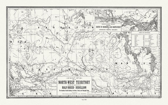 Map of part of North-West Territory shewing the locality of the Half-Breed Rebellion, 1885, map on canvas, 50 x 70 cm, 20 x 25" approx.