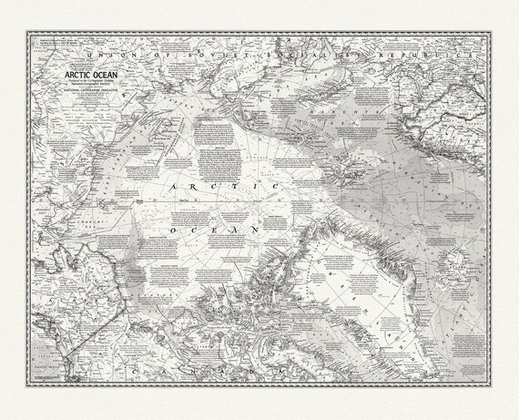 Arctic Ocean, National Geographic, 1971, map on heavy cotton canvas, 50 x 70 cm, 20 x 25" approx.