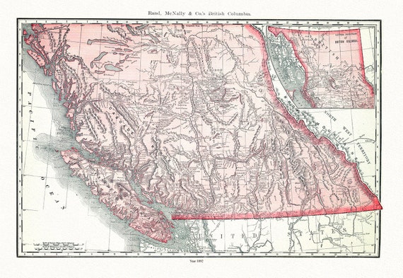 Rand, McNally & Co., British Columbia, 1892, map on heavy cotton canvas, 22x27" approx.