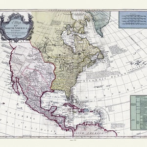 Bowles et Delarochette, A map of North America, 1765, map on heavy cotton canvas, 22x27" approx