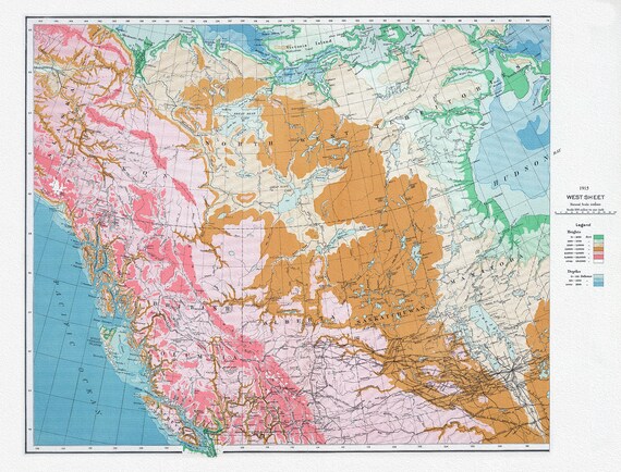 Canada Department of the Interior, West sheet, Physical map of the Dominion of Canada, 1915 , map on heavy cotton canvas, 22x27" approx.