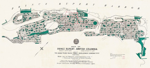 Prince Rupert Harbour, 1909 Ver. II, map on heavy cotton canvas, 50 x 70cm, 20 x 25" approx.