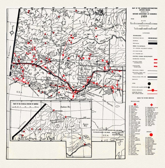 Map of the Lakehead,  Northwestern Ontario Region, 1959, map on heavy cotton canvas, 50 x 70cm, 20 x 25" approx.