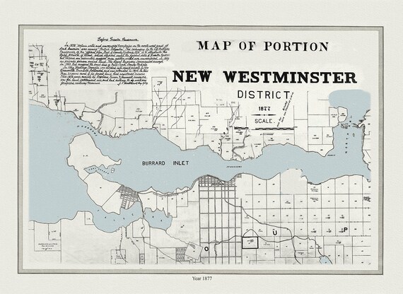Vancouver, New Westminster District, 1877, map on heavy cotton canvas, 45 x 65 cm, 18 x 24" approx.