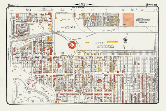 Plate 111, Toronto East York, Main St. South of Danforth Ave., 1923, Map on heavy cotton canvas, 18x27in. approx.