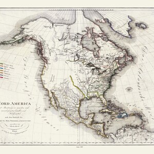 Liechtenstern et Hartl, Amérique du Nord, 1805, carte sur toile de coton lourde, 20 x 25 » environ.