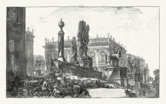 Giovanni Battista Piranesi,  Vedute di Roma, Side View of the Capitoline Hill,  c. 1760 , heavy cotton canvas, 22x27" approx.