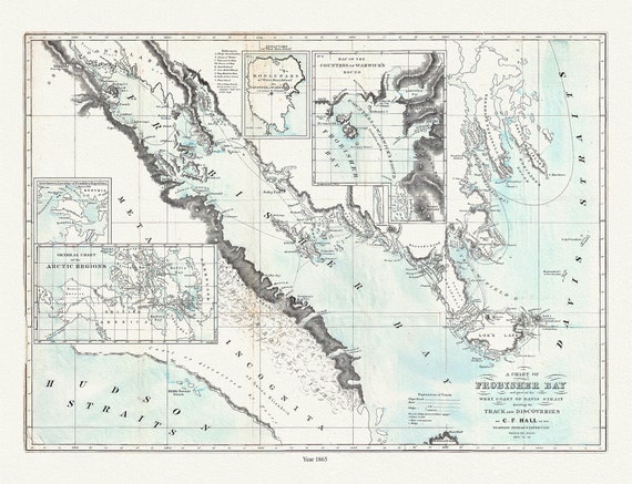 Frobisher Bay, Chart 1865, Hall, map on durable cotton canvas, 50 x 70 cm, 20 x 25" approx.