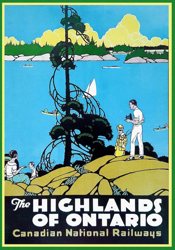 Highlands of Ontario, Travel Poster, Canadian National Railways, on heavy cotton canvas, 22x27" approx.