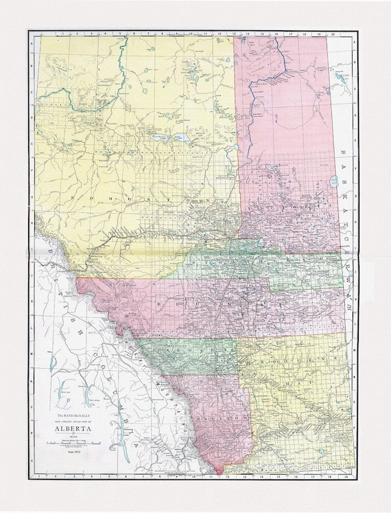 Alberta, Rand McNally and Company, 1912, map on heavy cotton canvas, 20x27" approx.