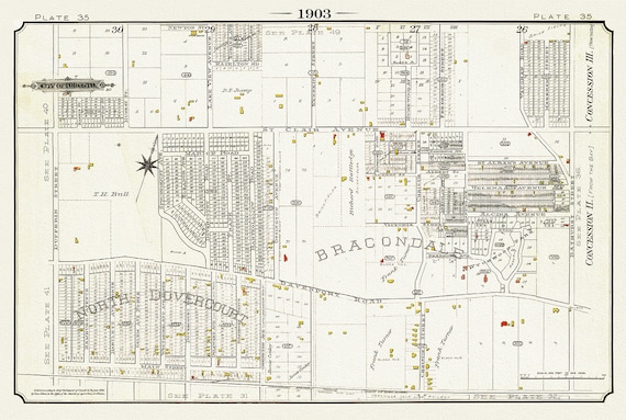 Plate 35, Toronto West, Bracondale & North Dovercourt, 1903, map on heavy cotton canvas, 20 x 30" or 50 x 75cm. approx.