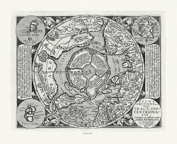 Polus Arcticus, 1600, ,map on heavy cotton canvas, 22x27" approx.