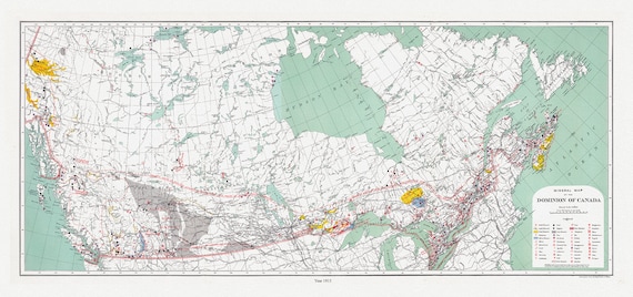 Canada. Department of Interior et Chalifour, Map Mineral map of the Dominion of Canada, 1915 , map on heavy cotton canvas, 22x27" approx.