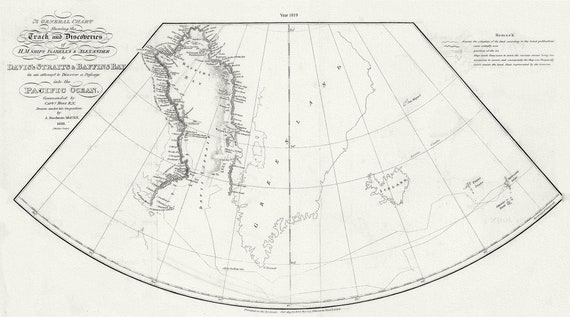 A General Chart Shewing the Track and Discoveries of H.M. Ships Isabella & Alexander to Davis's Straits and Baffin's Bay.Ross.1819