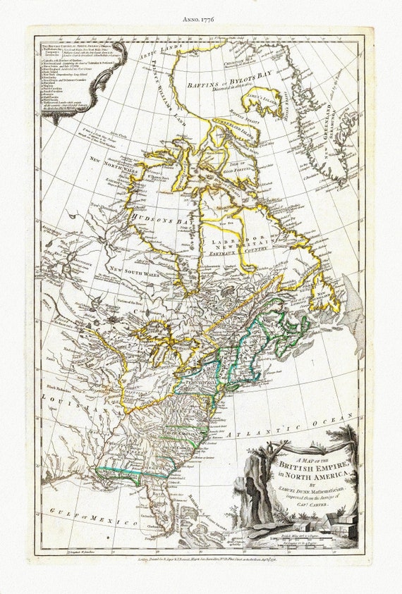 Jefferys, A Map of The British Empire in North America, 1776  , map on heavy cotton canvas, 22x27" approx.
