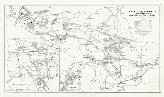 Central Canada Showing Transportation and Commercial Development, 1927, map on heavy cotton canvas, 22x27" approx.