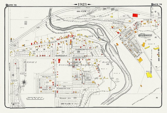 Plate 76, Toronto West, Etobicoke, Lambton Mills & Kingsway, 1923, Map on heavy cotton canvas, 18x27in. approx.