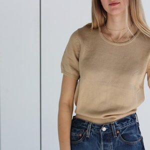 Khaki Tan Short Sleeve Knit Sweater | Talbots