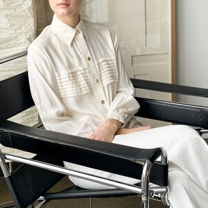 Vintage 1980s Pleated Ivory Silk Collared Button Up Blouse | Starington Blouses by Charlotte