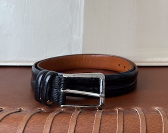 Vintage Trafalgar Deep Navy Leather Belt Made in the USA |  Silver Buckle and End Detail