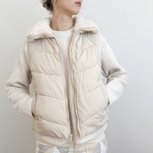 Vintage Cream Puffer Vest with White Faux Sherpa Collar Pao Sport A division of P.A. Originals image 1