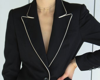 Black Blazer with White piping Susana Beverly Hills Designer for Women