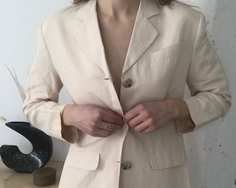 Vintage Cream Linen Blazer | Tweeds Ivory Jacket | Women's size 4 | Rayon Linen | Minimalist Style
