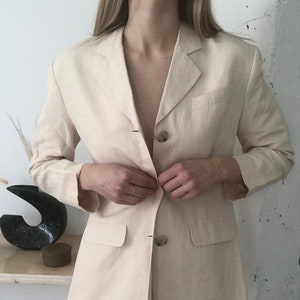 Blazer vintage en lin crème Veste ivoire en tweed Taille femme 4 Linge de maison rayonne Style minimaliste image 1