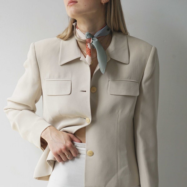vintage Jones New York veste avec poche boutonnée | Deux poches ivoire crème