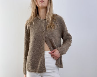 Croft and Barrow Teddy Wool Blend Boucle Button Up Sweater | Beige Brown Long Sleeve  Cardigan