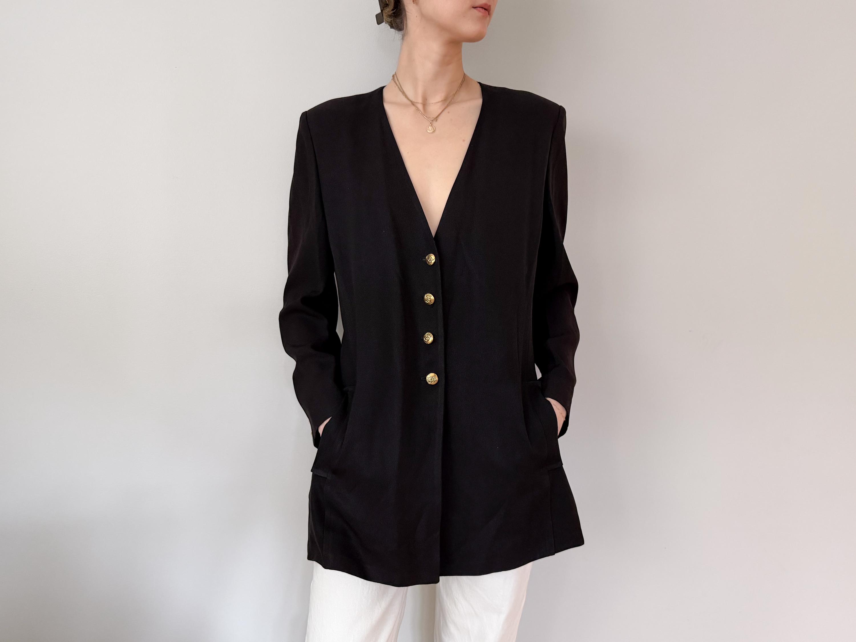 Sonia Rykiel Paris Vintage Black Longline Blazer Gold Button 