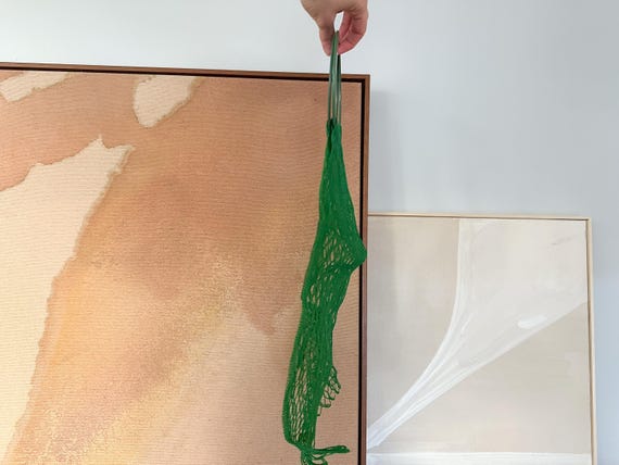 Green Mesh Net Market Bag with Circle Plastic Han… - image 2