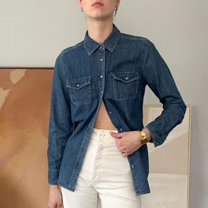 Vintage Dark Wash Denim Shirt – Classic Western Button Shirt – Structured Fit with Minimal Detailing | Talbots