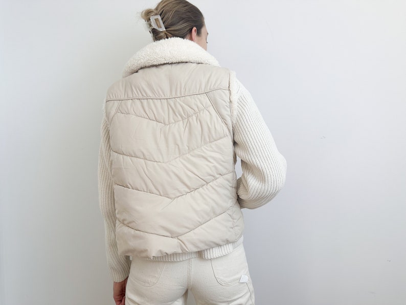 Vintage Cream Puffer Vest with White Faux Sherpa Collar Pao Sport A division of P.A. Originals image 4