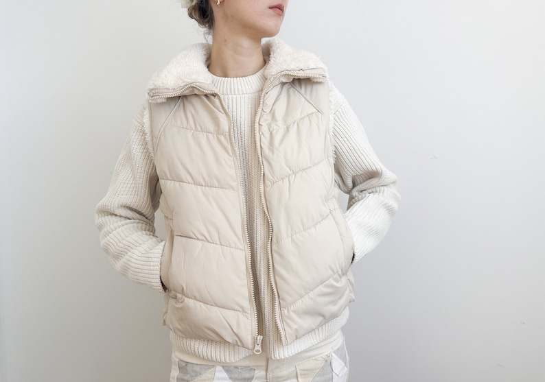 Vintage Cream Puffer Vest with White Faux Sherpa Collar Pao Sport A division of P.A. Originals image 1