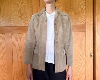 Vintage Suede Leather Button Up Beige Khaki Jacket | Concorde Fashions Distinctive Leather Creations