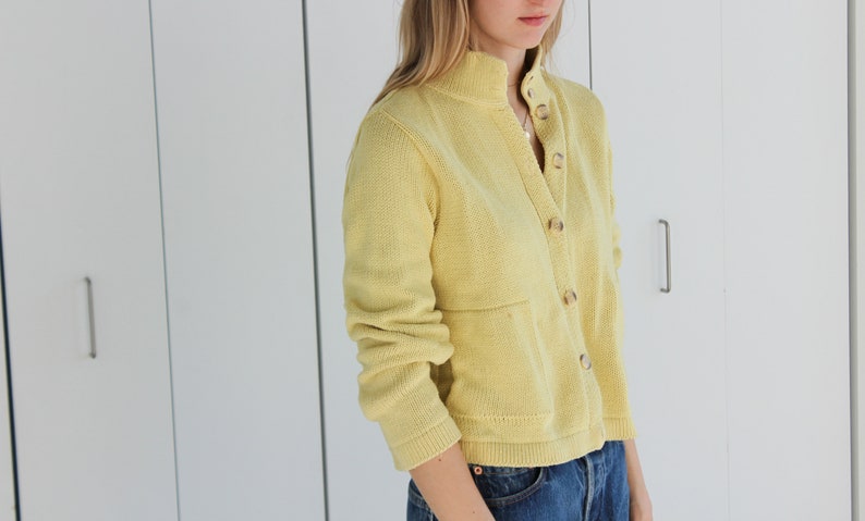 BKG & Company New York Yellow Button Cardigan Sweater Mock Neck image 2