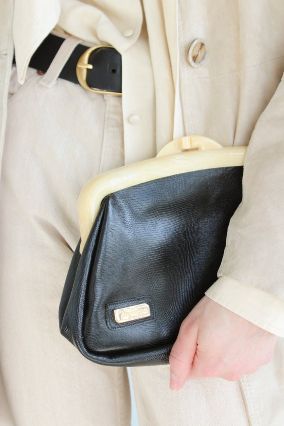 Vintage Phillippe Black Faux Leather Clutch | 80s… - image 8