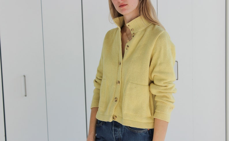 BKG & Company New York Yellow Button Cardigan Sweater Mock Neck image 4