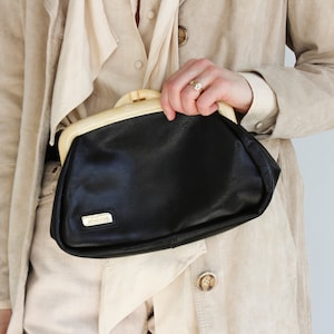 Bolso de mano vintage Phillippe de piel sintética negra / Bolso de mano de los años 80