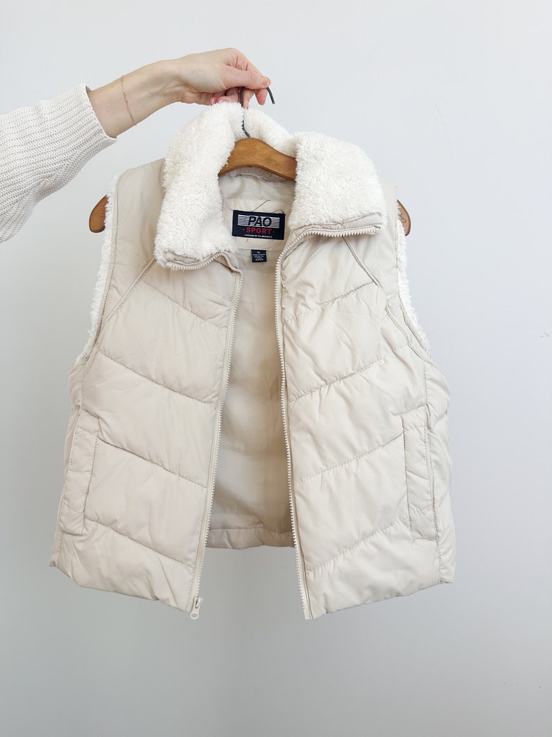 Vintage Cream Puffer Vest with White Faux Sherpa Collar Pao Sport A division of P.A. Originals image 8